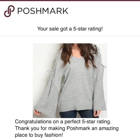 SALE! LACE UP SLEEVE GREY SWEATER W BELL SLEEVES - Picture 3 of 3